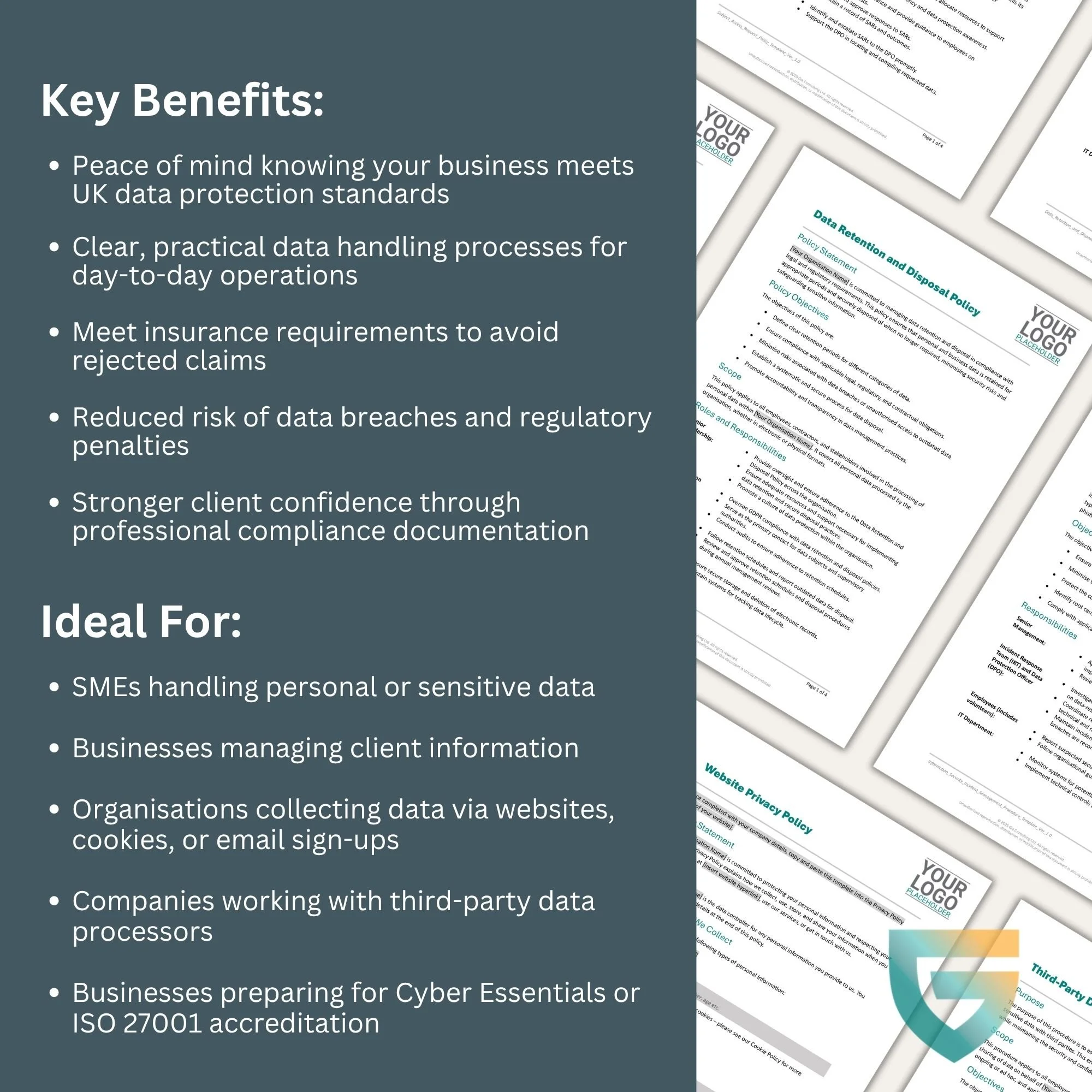 Key benefits and ideal uses for UK GDPR and cyber compliance document pack