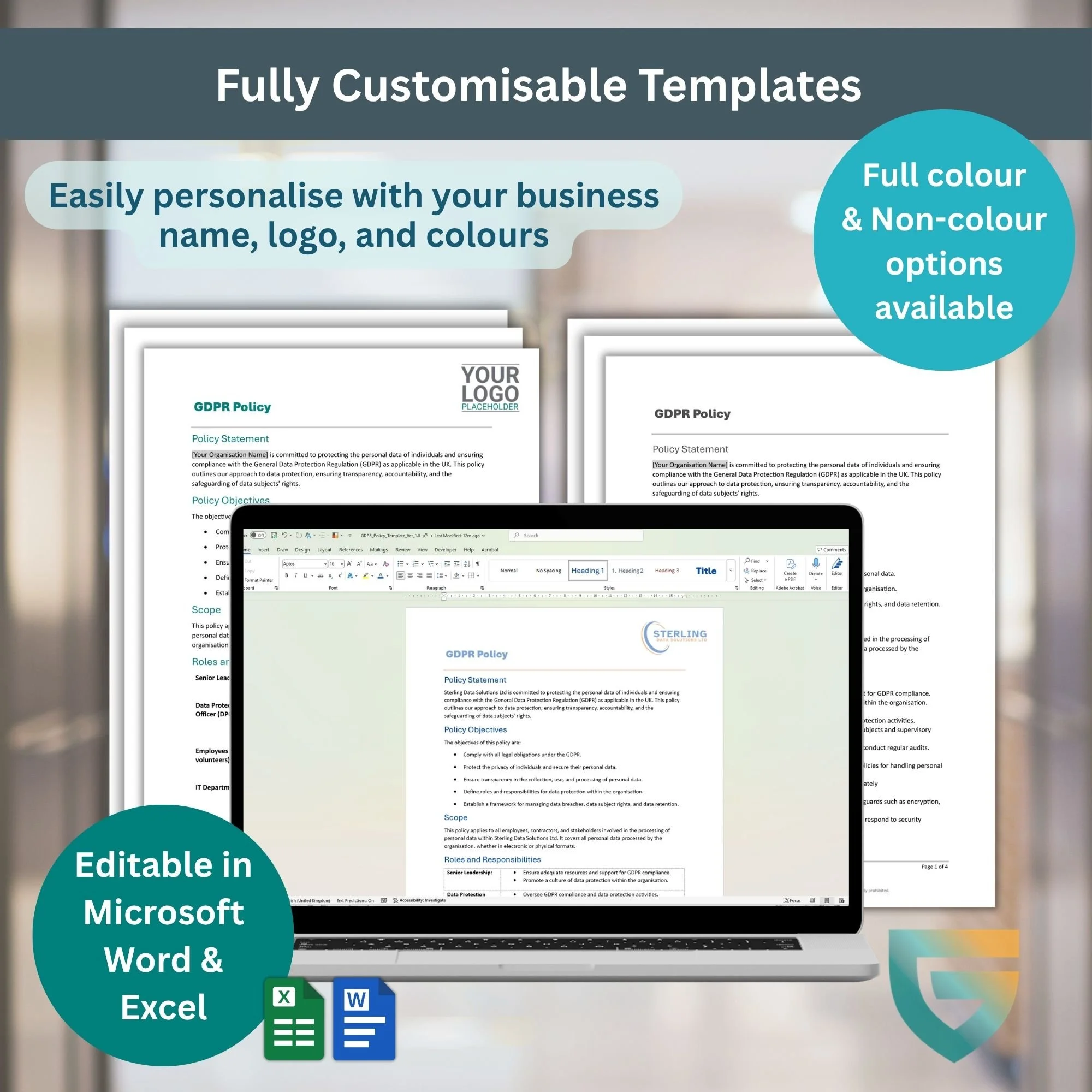 Fully customisable GDPR and data protection templates editable in Word