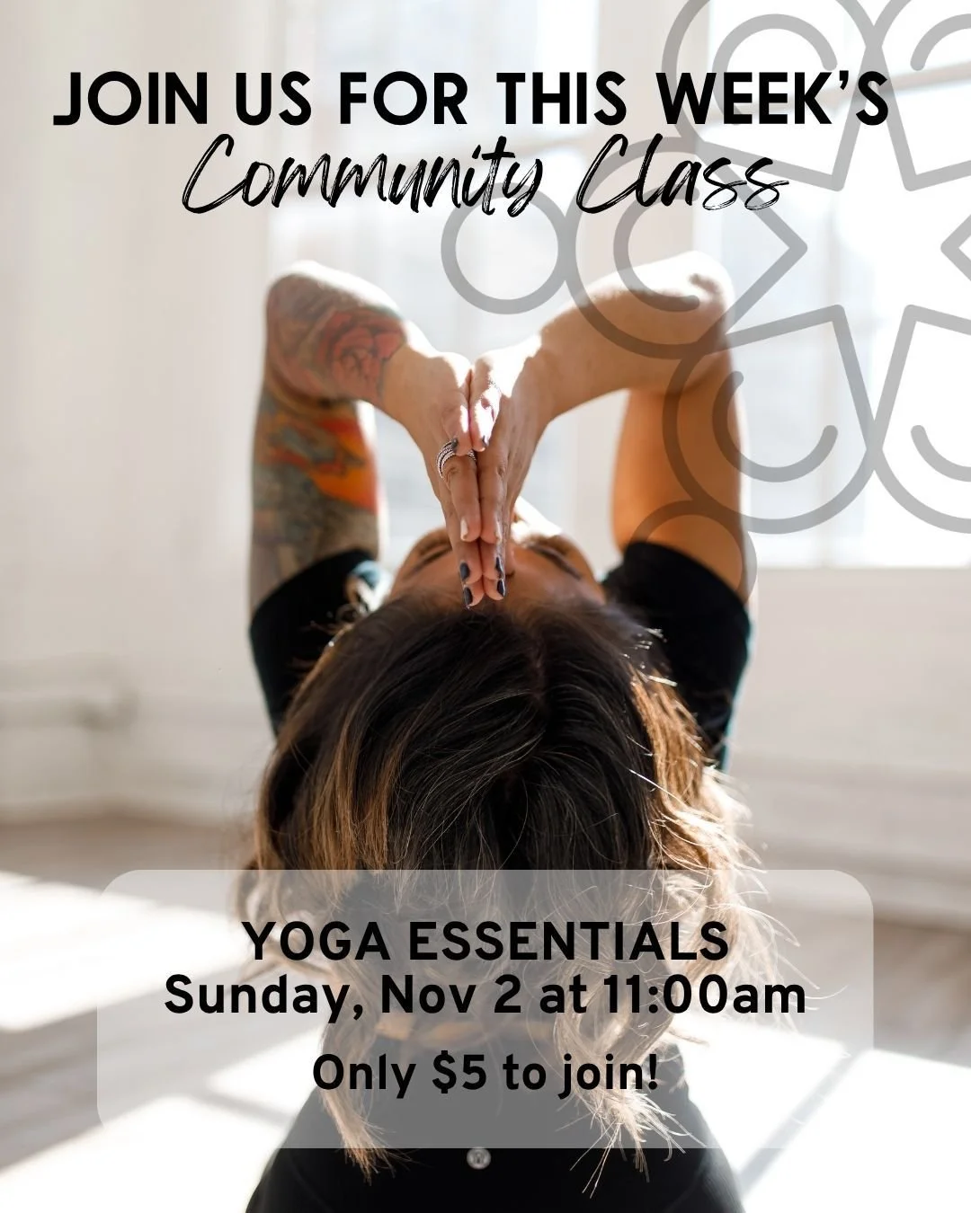 🖤 $5 Community Class 🖤

This week, get grounded with Yoga Essentials &mdash; Sunday, Nov 2nd at 11:00 AM with Shenaid @the.shelife

A foundational, all-levels class that blends dynamic and static elements for a well-rounded practice. Whether you're