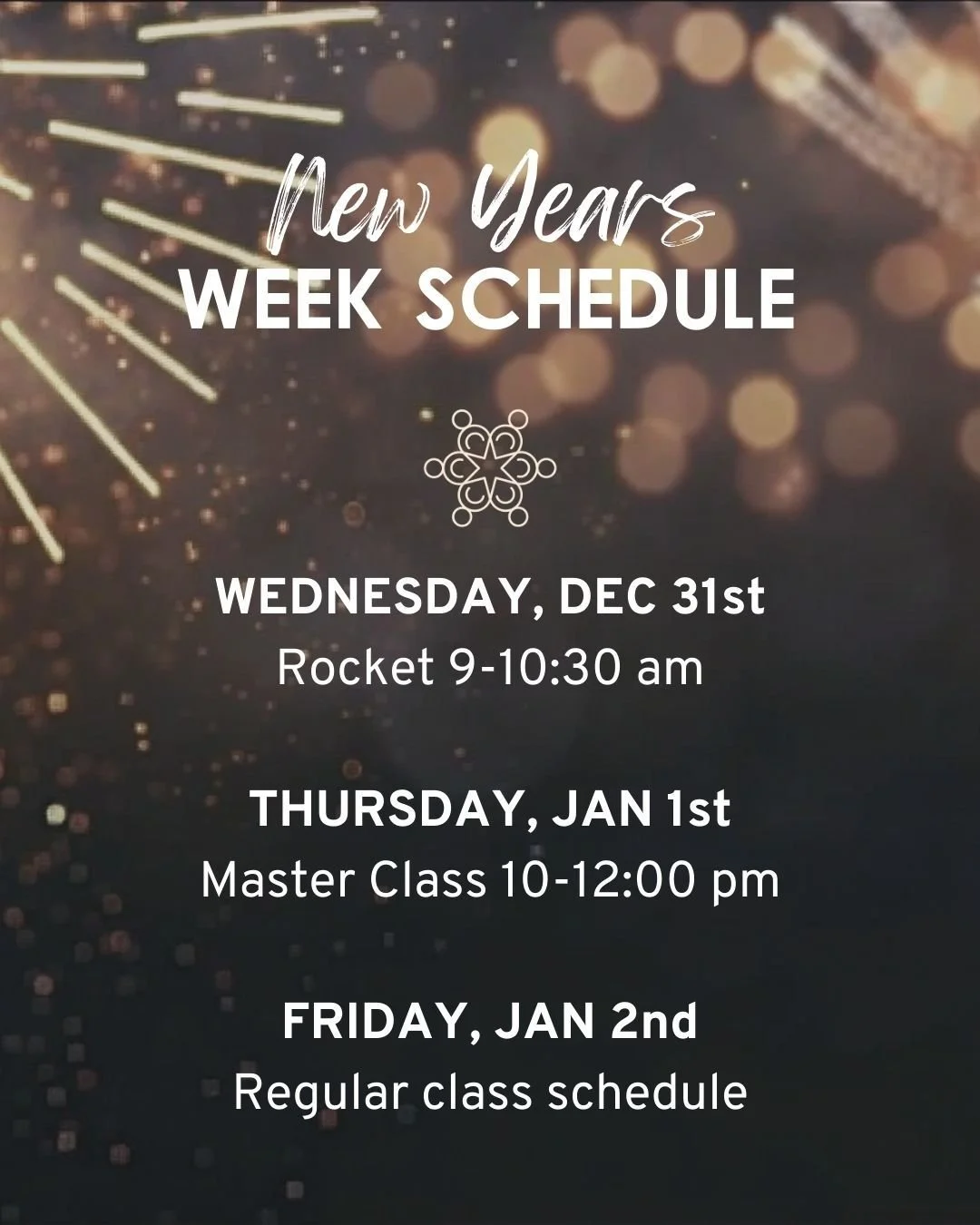 ✨ New Year&rsquo;s Week Schedule at Yoga Commons ✨

We&rsquo;re closing out the year with movement and welcoming the new one with intention. Please take note of our special New Year&rsquo;s schedule:

🚀 Wednesday, December 31
&bull; Rocket Yoga | 9: