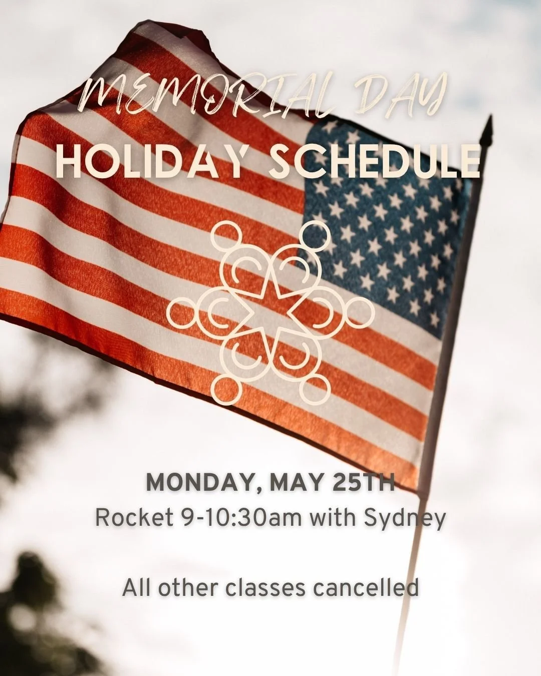 Your Memorial Day schedule just got a little more upside down 🤸&zwj;♀️🚀

We&rsquo;ll have one class only on Memorial Day: Sydney&rsquo;s special Memorial Day Rocket Class. Regular class schedule resumes Tuesday, May 26th.

Join us for 90 minutes of