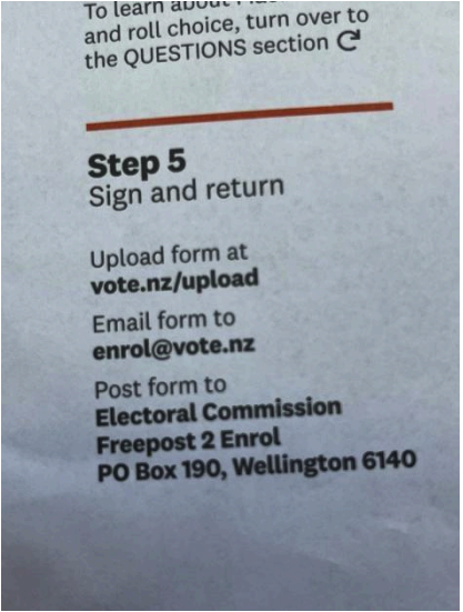 An image of the form showing options to return to the Electoral Commission; upload online, email, or send by post.
