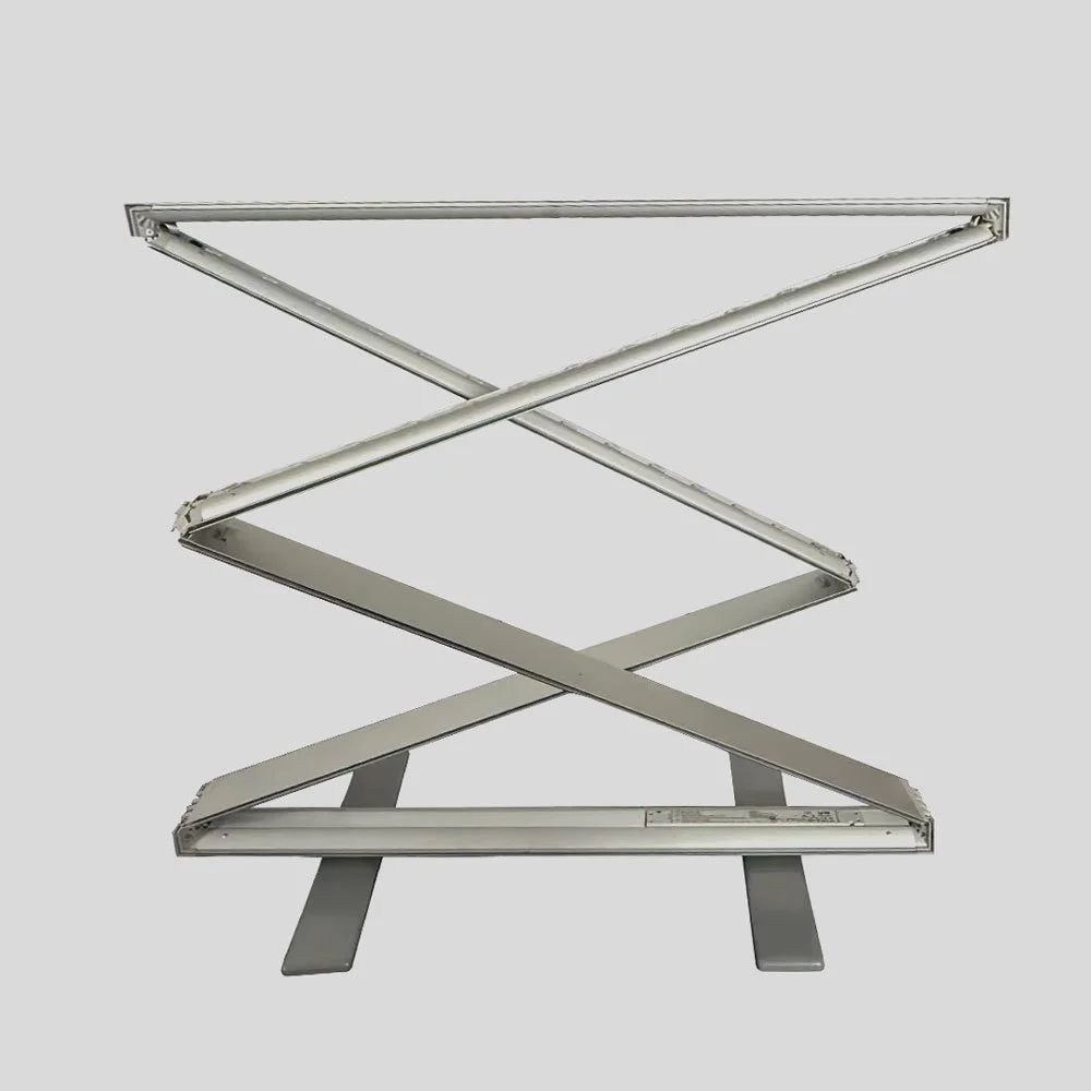 Empty modern LED desk lamp with adjustable arms and base, turned off.