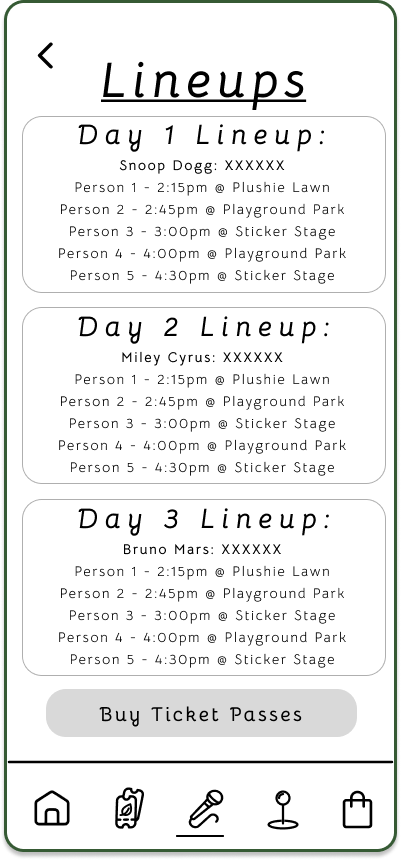 Days & Lineups Page