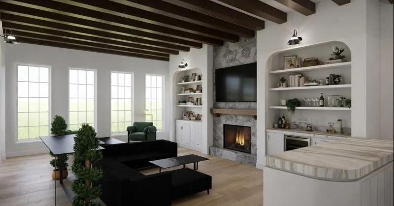 Architectural contrast, natural textures, custom built-ins, minimalist black furniture and light wood floors create a bright, airy atmosphere.

 #houseofcanaan #Architecture #architectural #customhome