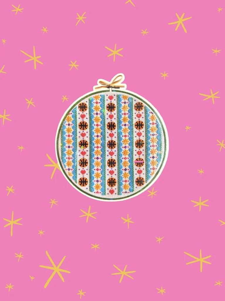 Basketballin' Stripe Cross Stitch Holographic Vinyl Sticker