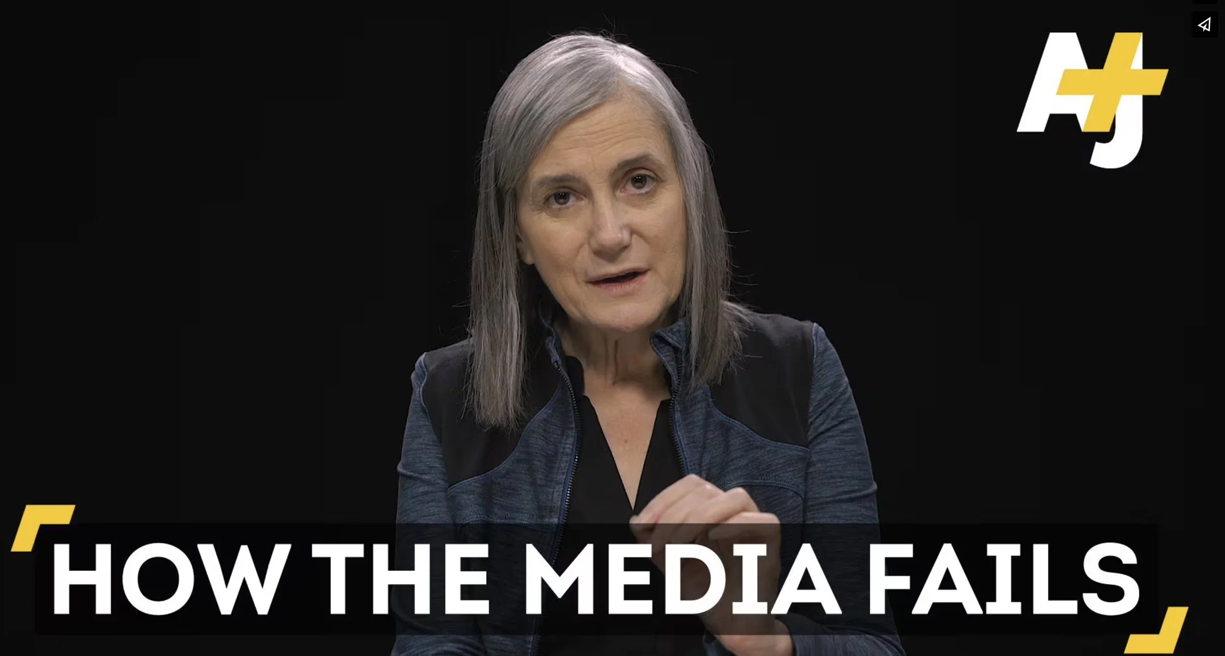 AJ+, 2017. 3.8M Facebook views. AJ+ at 500M+ weekly platform audience. Goodman on the structural architecture of political-coverage failure during the Trump era — not a personality piece, an editorial argument with a clear position.