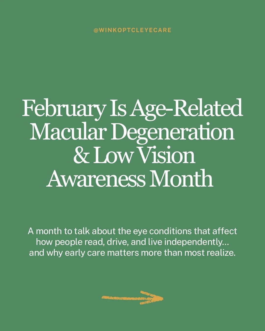 February is AMD &amp; Low Vision Awareness Month 👁️❤️ 
 
Conditions like macular degeneration and low vision affect millions, often without early symptoms. Comprehensive eye exams help catch changes early and support long-term vision health. 
 
📍 L