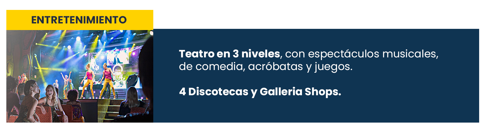 Espectáculo en un teatro con bailarines en el escenario, público joven disfrutando, luces coloridas y pantalla gigante.