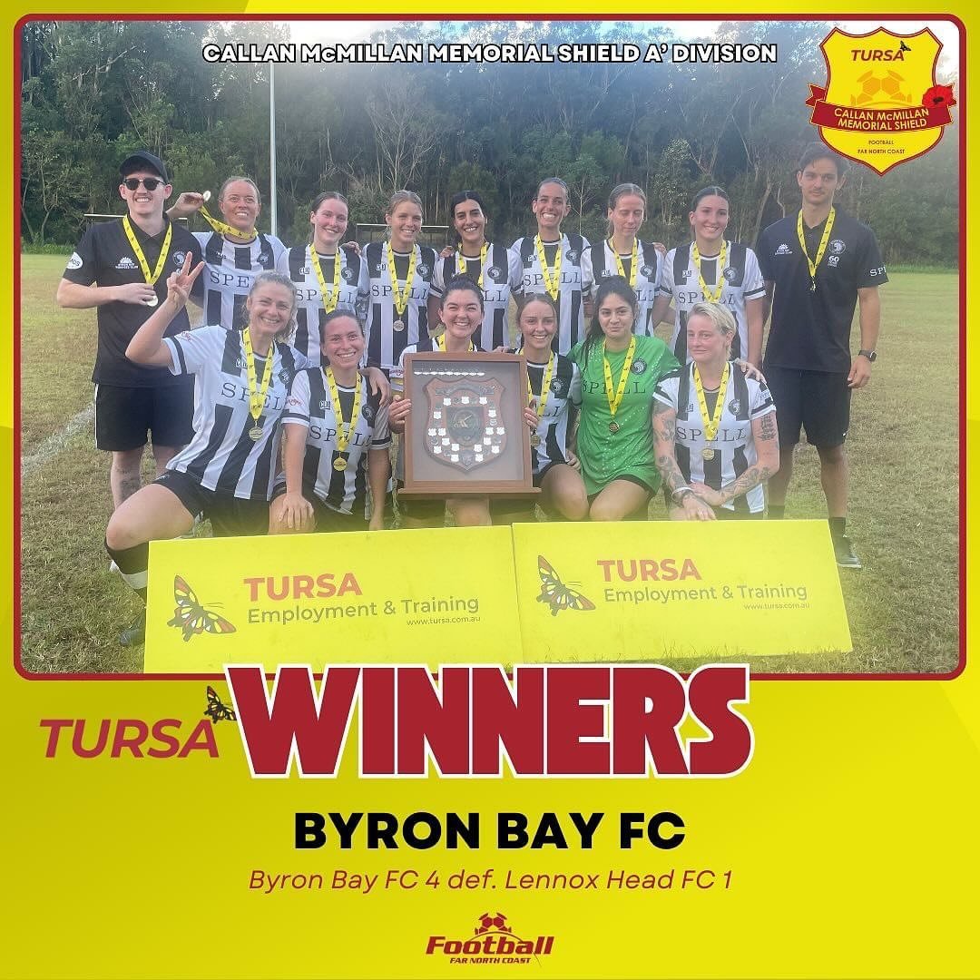 Congratulations to our Women!!!

@footballfnc @byronbayfc have claimed the @tursajobs Callan McMillan Memorial Shield &lsquo;A&rsquo; Division Final with a 4-1 win over Lennox Head FC.

Maddie Green from Byron Bay FC was named as Player of the Final!