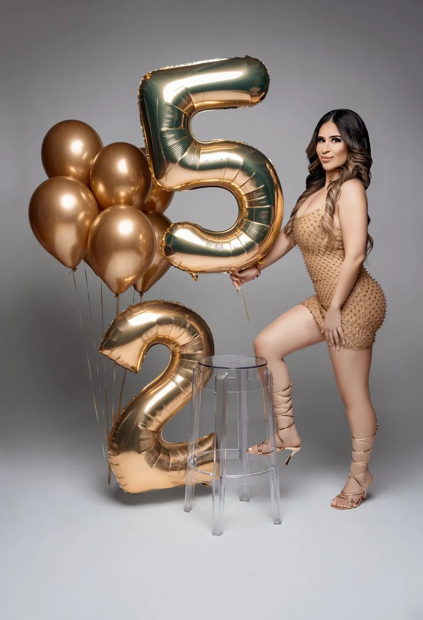 Birthday celebration photoshoot with birthday shoot with 25 balloons in Chicago - Filaneyka photo studio