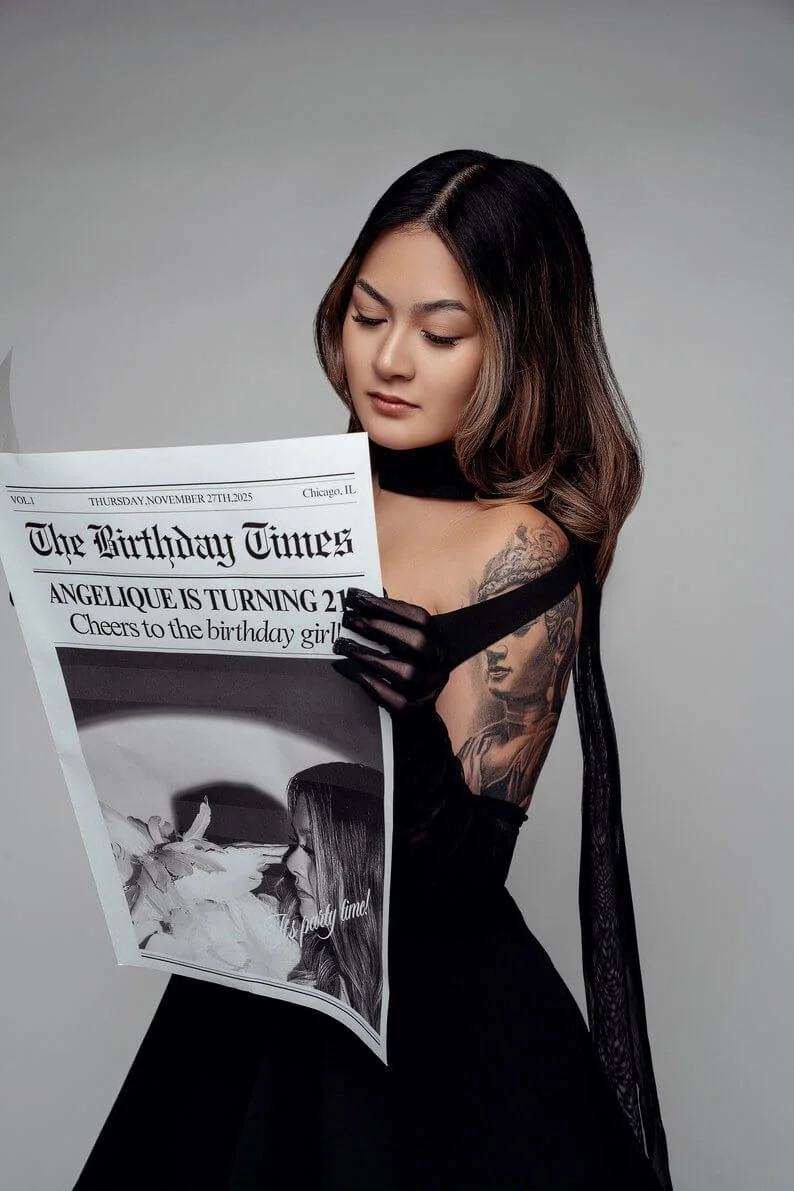 Individual portrait photography session, woman posing in studio