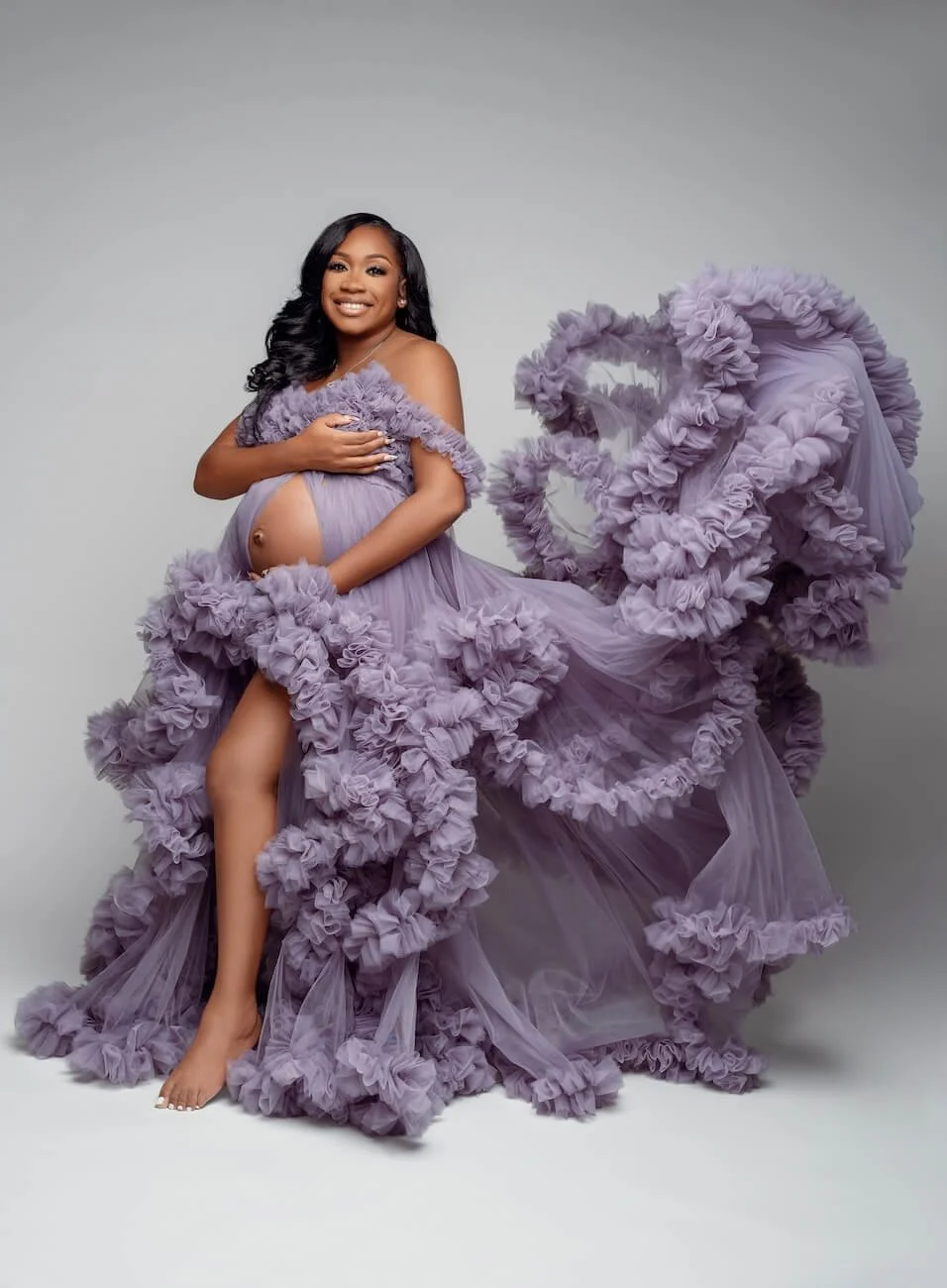 Dramatic maternity photoshoot gown