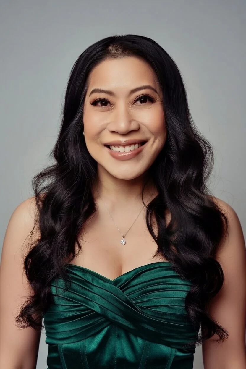 Behind the scenes glam with smiling woman in green dress in Chicago - Filaneyka photo studio