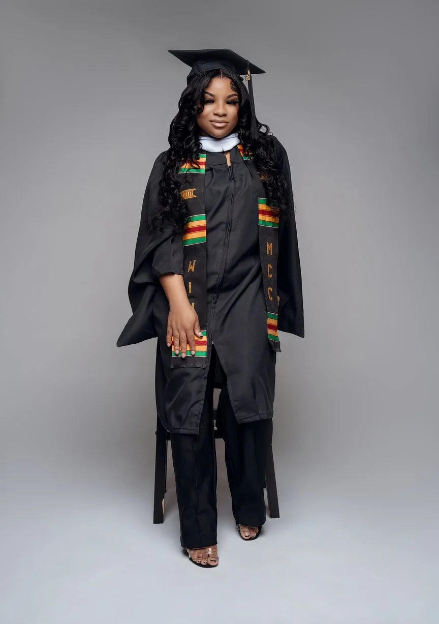 Graduation portrait session with graduate in cap and kente in Chicago - Filaneyka photo studio