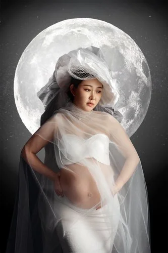 Fantasy maternity portrait with pregnant woman under full moon in Chicago - Filaneyka photo studio