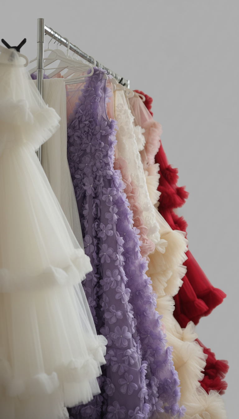 Glam session with colorful gowns on clothing rack in Chicago - Filaneyka photo studio