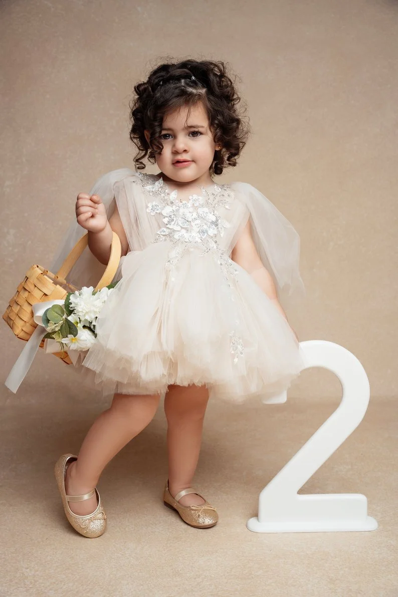 Family photo session with toddler girl in tutu with flower basket in Chicago - Filaneyka photo studio