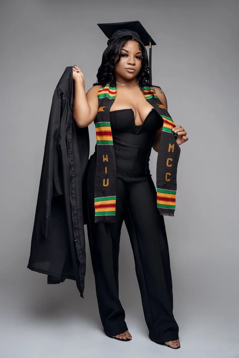 Graduation photoshoot with graduate in cap and stole in Chicago - Filaneyka photo studio