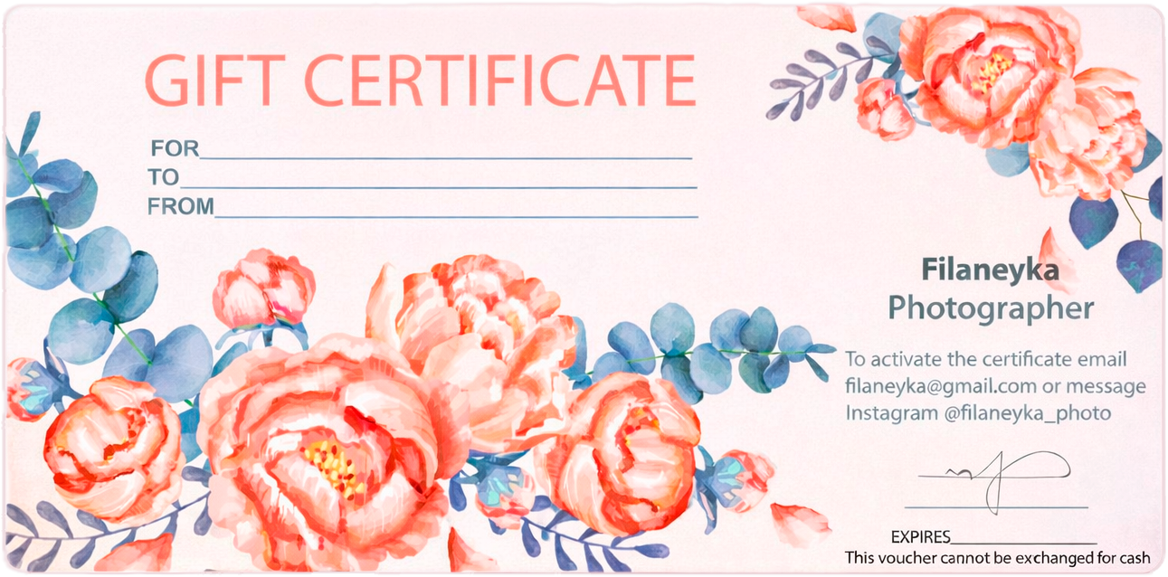 Photography gift certificate card by Filaneyka Studio Chicago