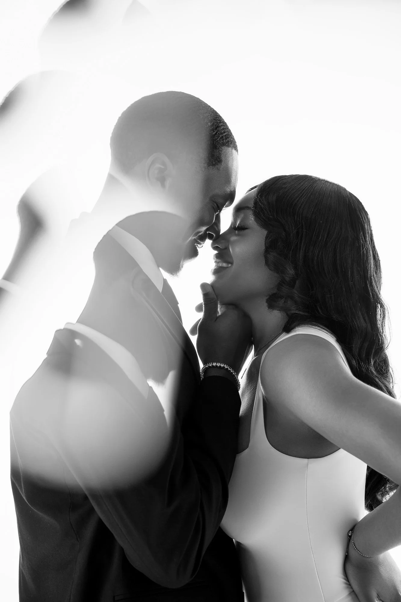 Fine-art engagement session: black and white intimate couple portrait