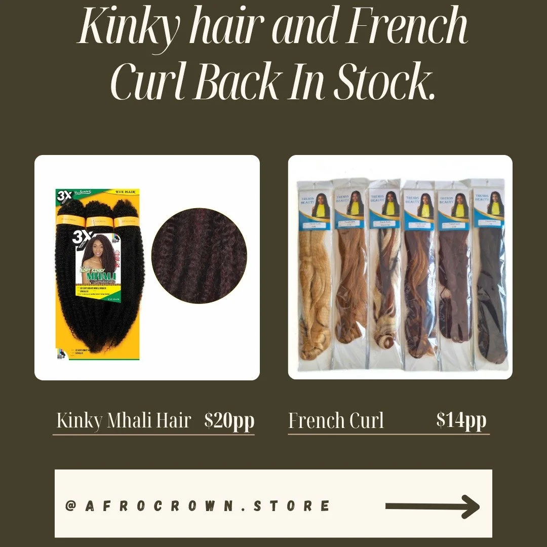 Due to demand, kinky hair and French curl are back in stock. While stocks last.