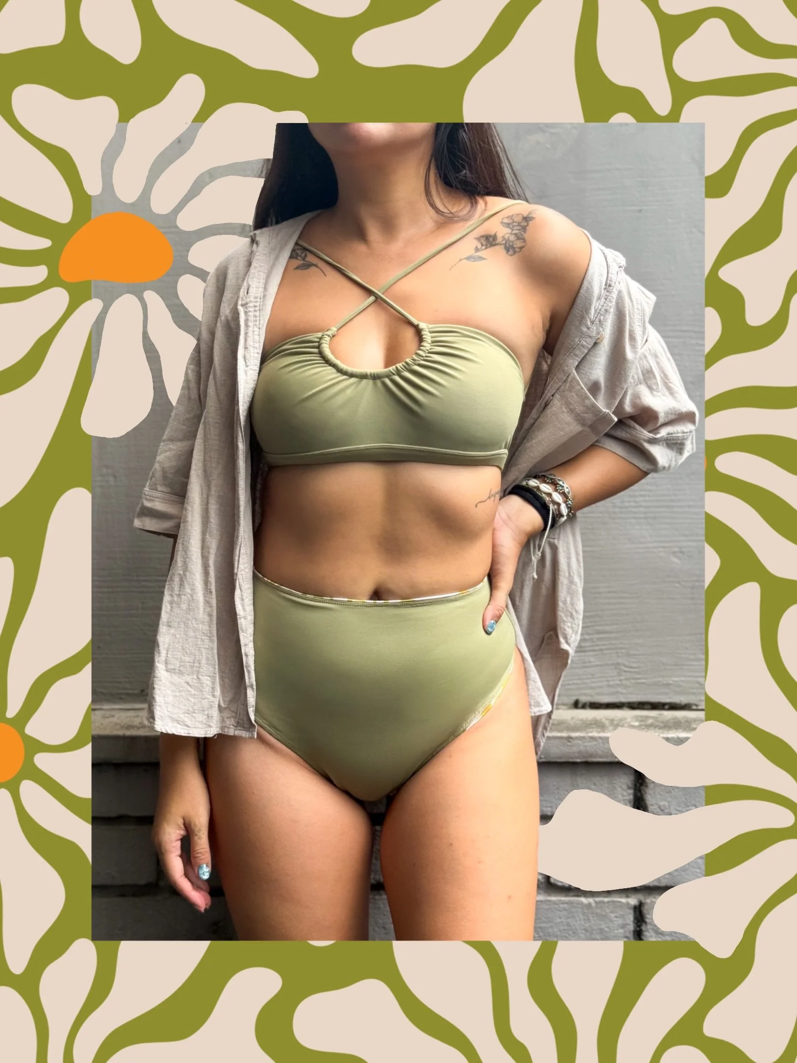 PSA: The Kaikaina Top in Green Flowers have office been sold out! Buuutttttt&hellip;.&mdash;&mdash;&mdash;>

You can always match the Olive Kaikaina Top in Olive with the Reversible High Waist Bottom 🙌🏼🙌🏼 psttt&hellip; limited pieces remaining