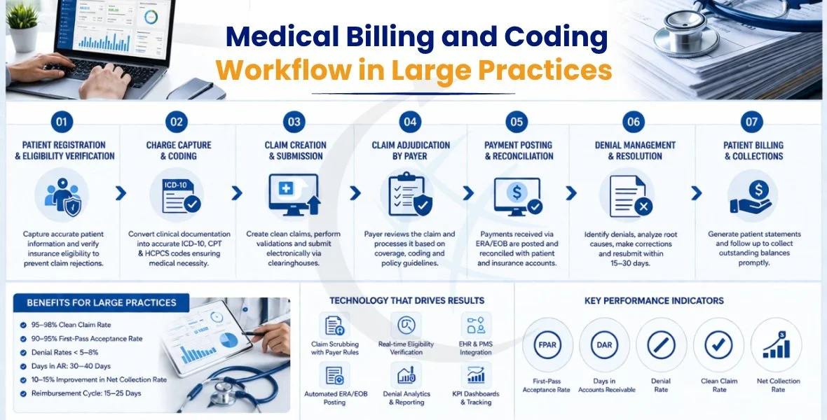Medical Billing and Coding Workflow in Large Practices From Claim Reimbursement