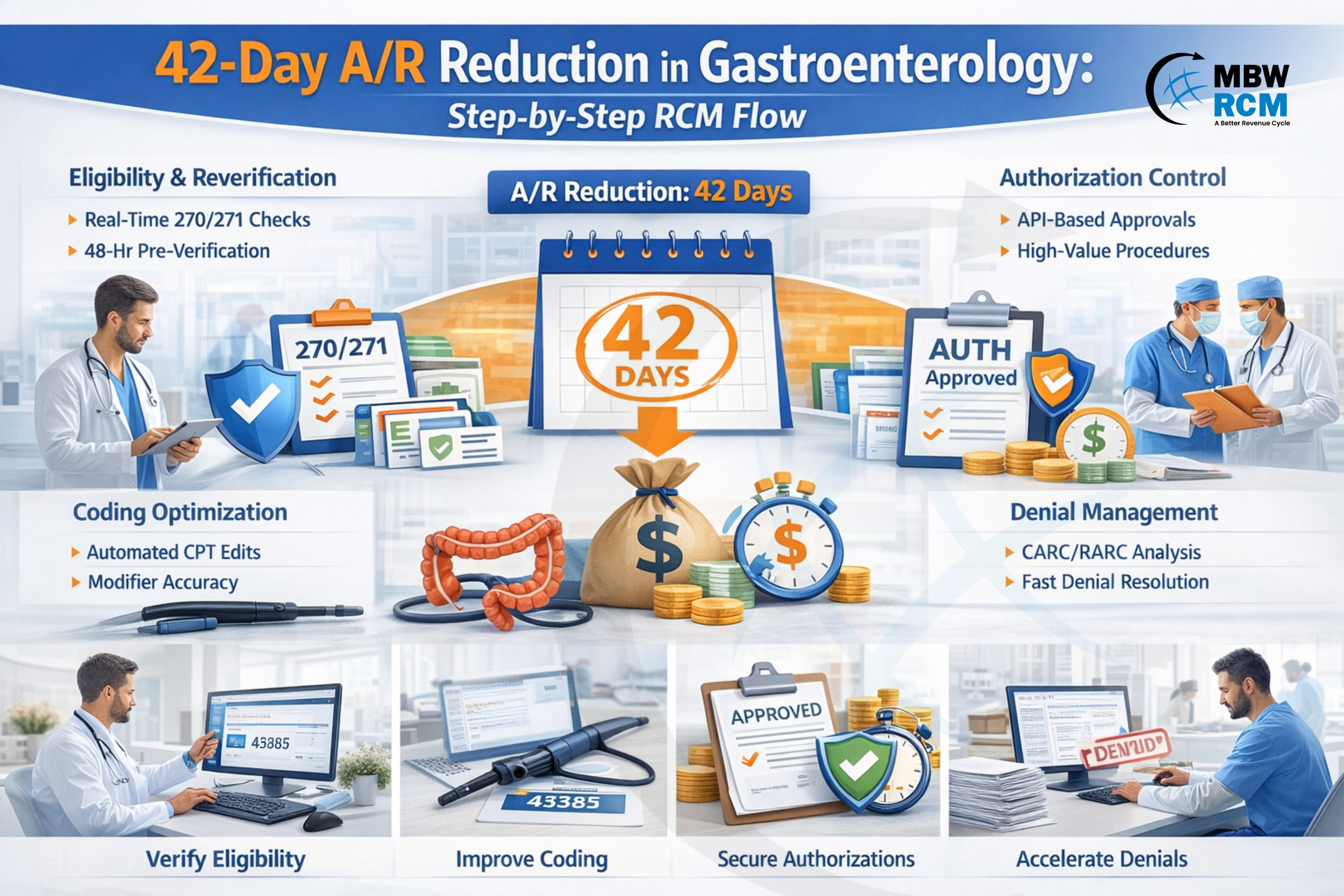 42-Day A/R Reduction in Gastroenterology: Step-by-Step RCM Flow