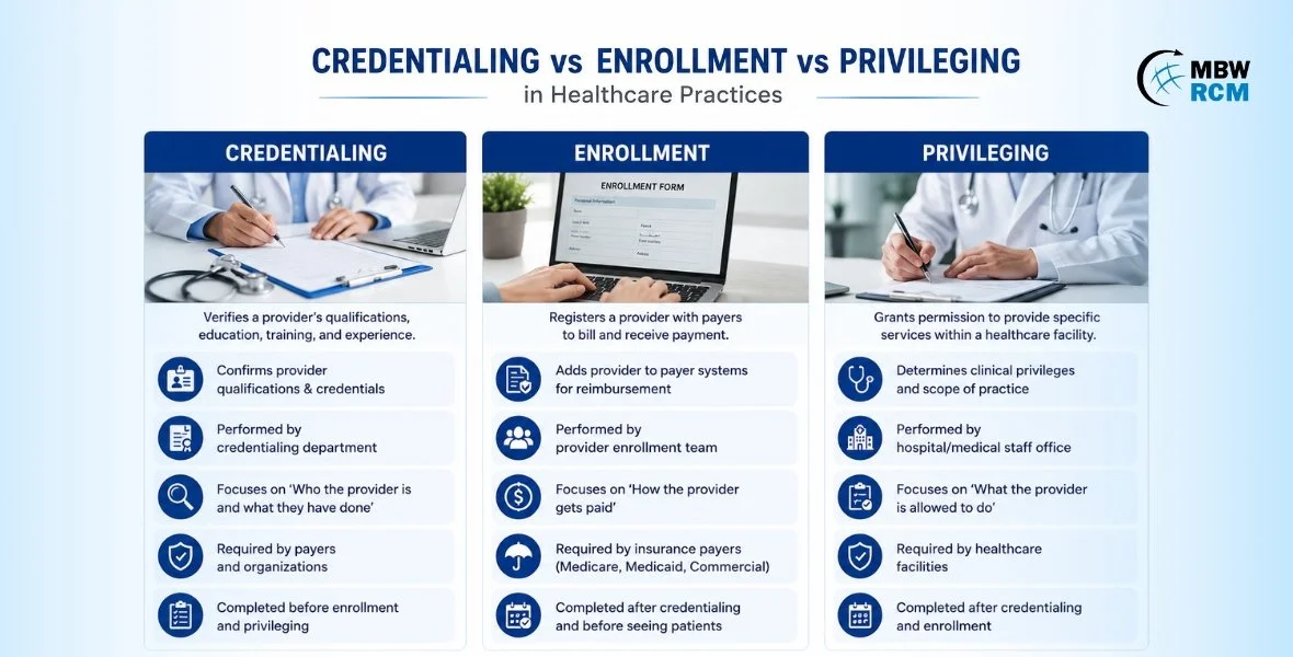 Credentialing vs Enrollment vs Privileging in Healthcare Practices