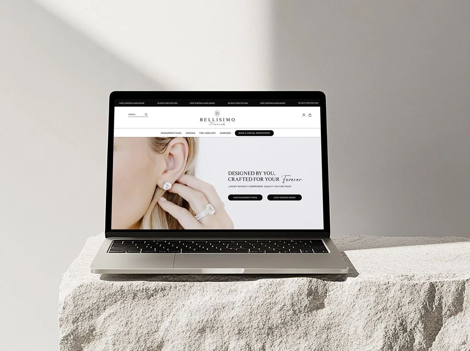 Jewelry website design on Shopify, elegant and modern design