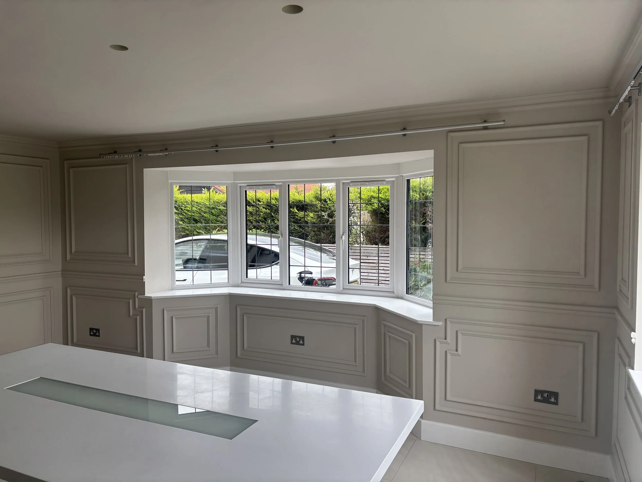 Double height beaded panelling in dining room