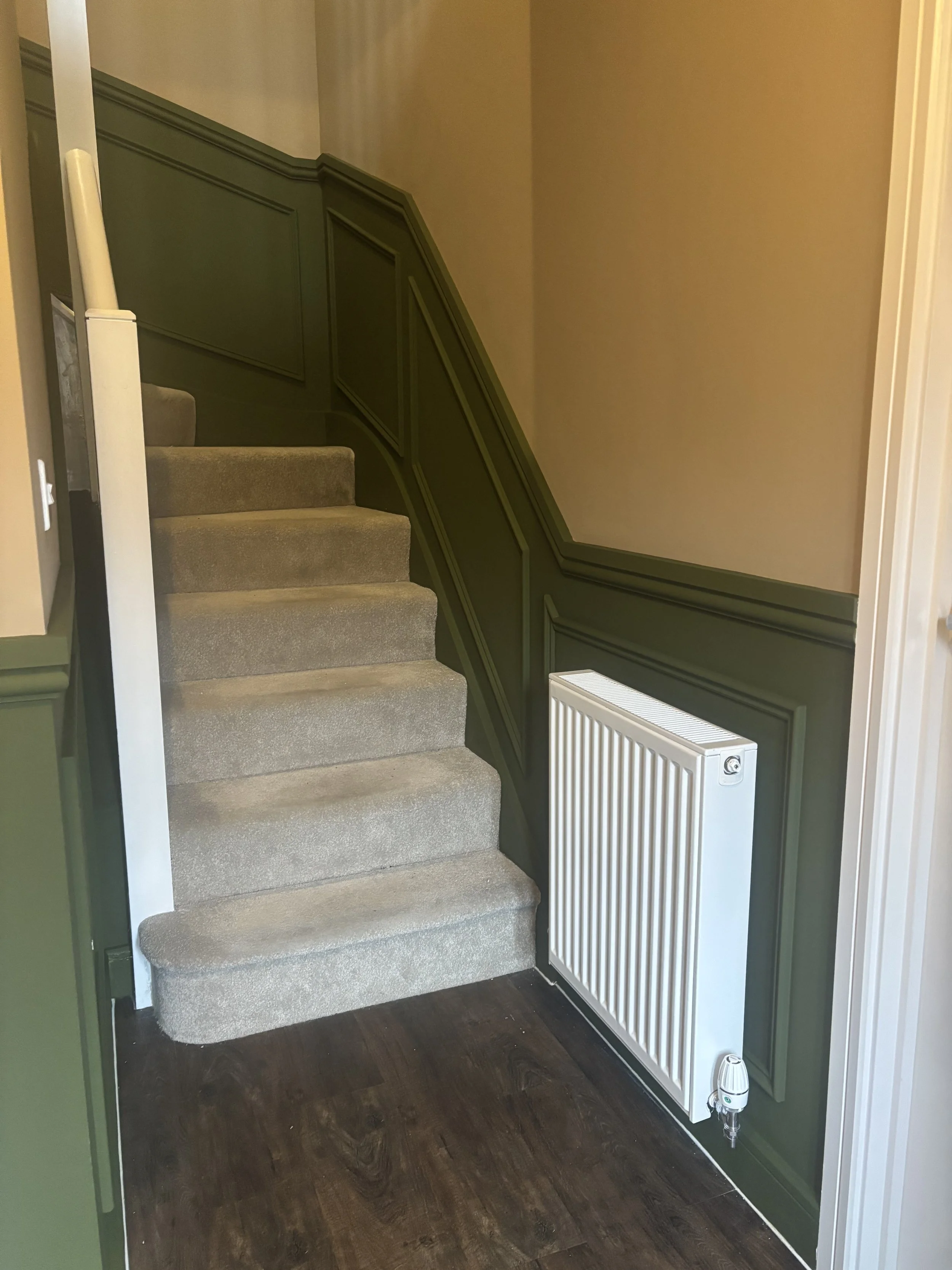 half height beaded panelling on hall stairs and landing