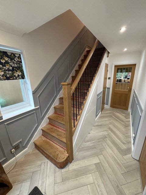 half height beaded panelling on staircase 