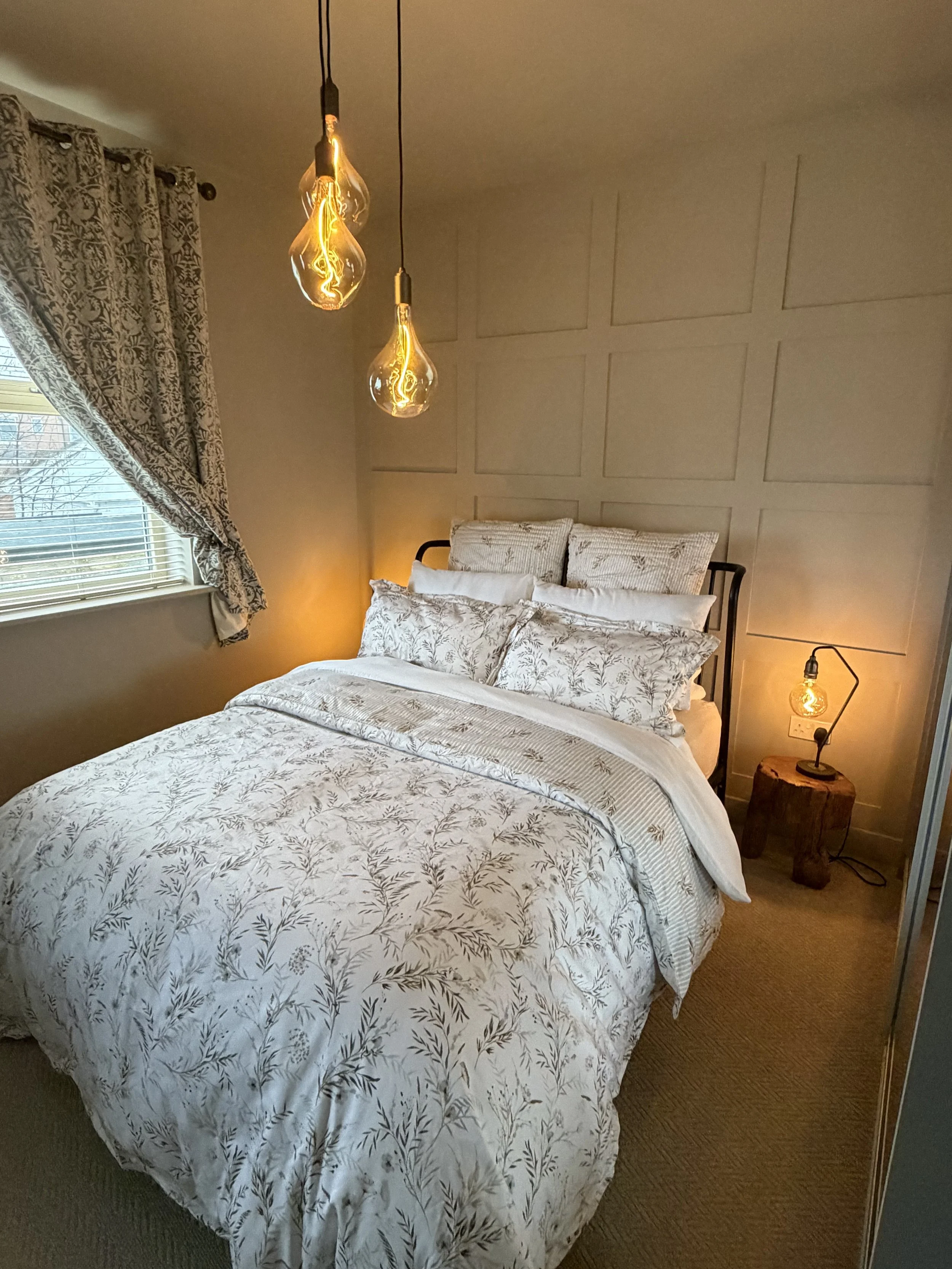 Bedroom with full square feature walls