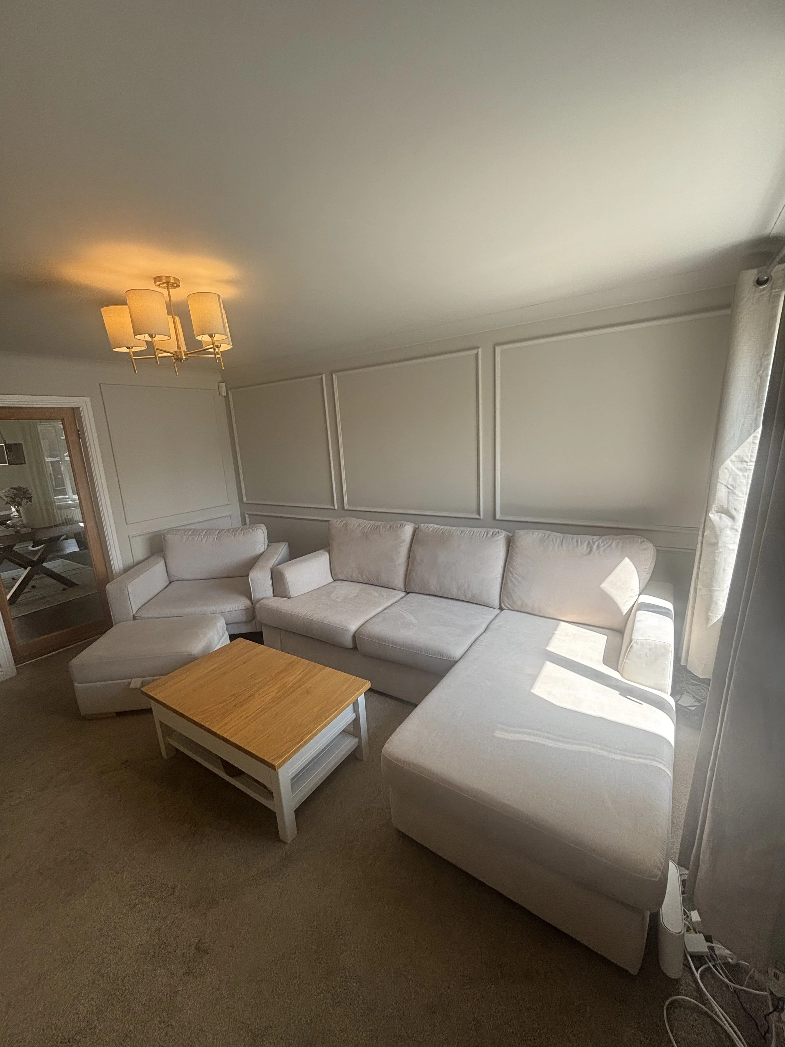 double height beaded panelling in living room