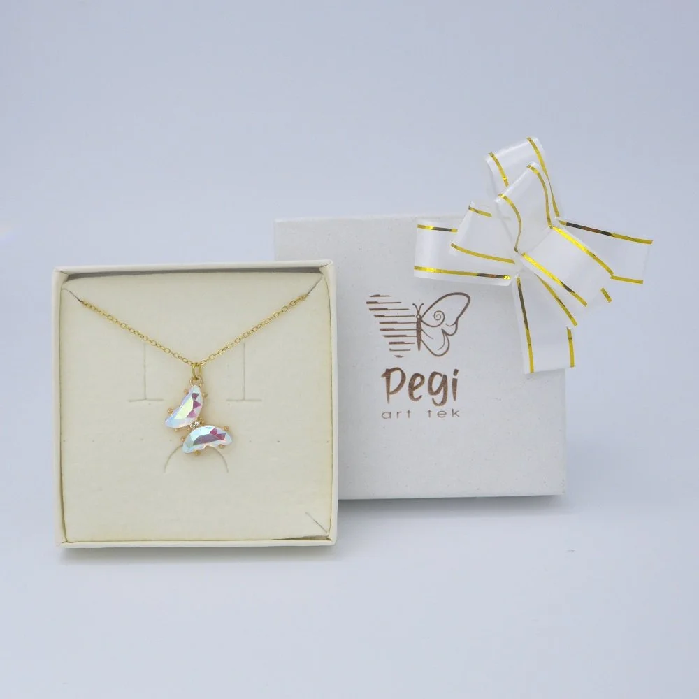 Iridescent White butterfly necklace(one-way connector)