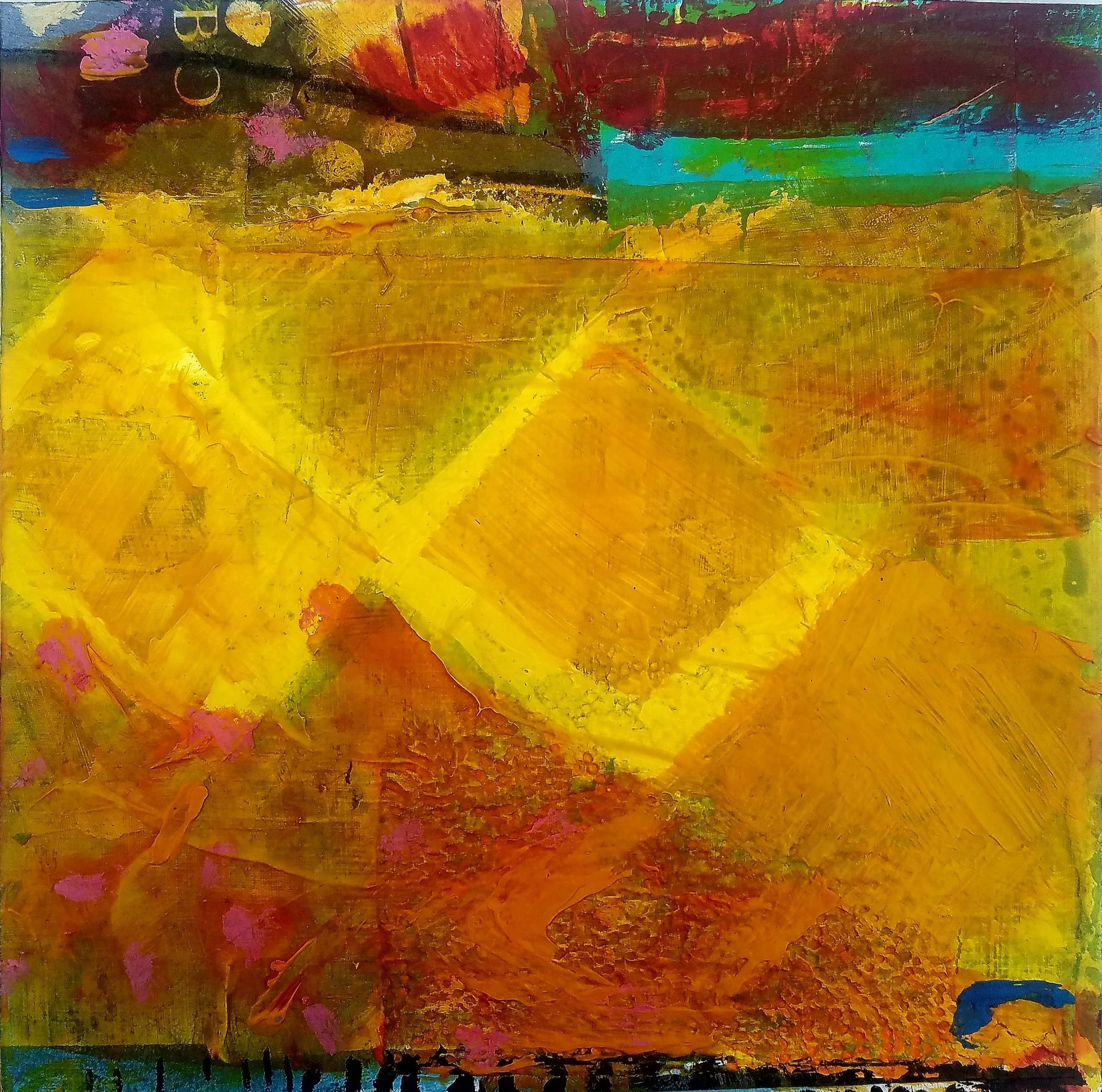 Neighbours, 20 x 20cm, mixed media on board, (framed under glass) 2019 - £500