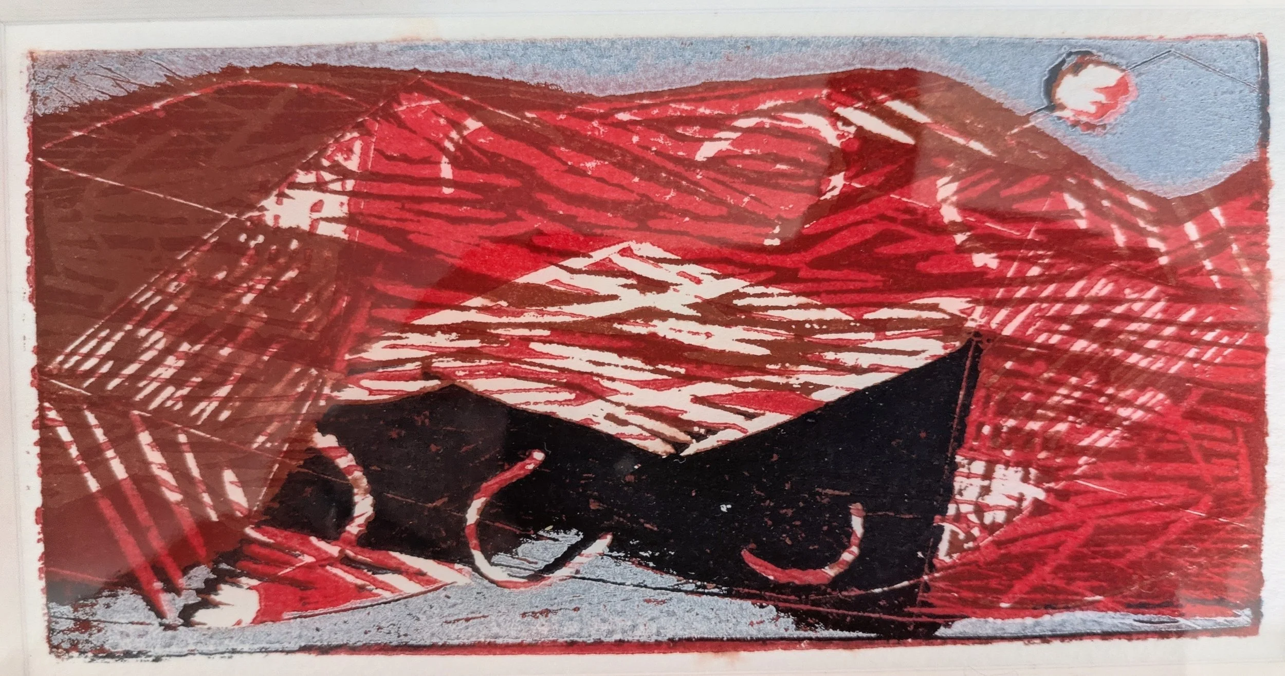 Around Trencrom II, Linocut, 8 x 14 cm