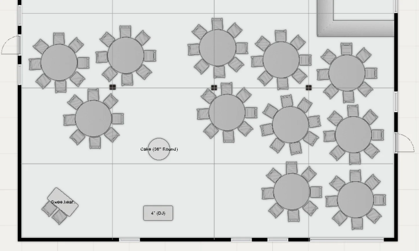 Sweetheart table in the corner under the chandelier. 