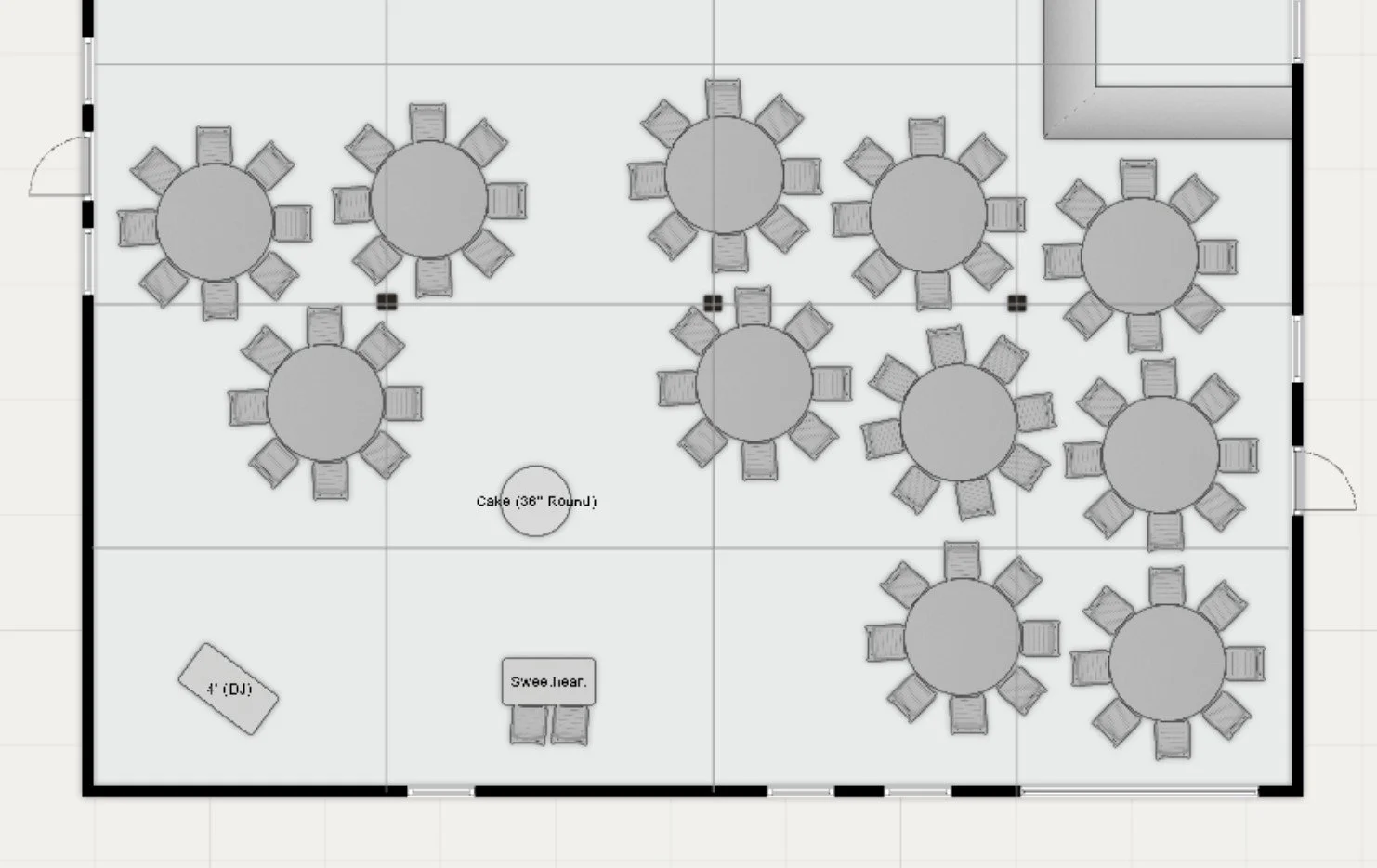 Sweetheart table, but in front of the dance floor. This moves the DJ to the corner.