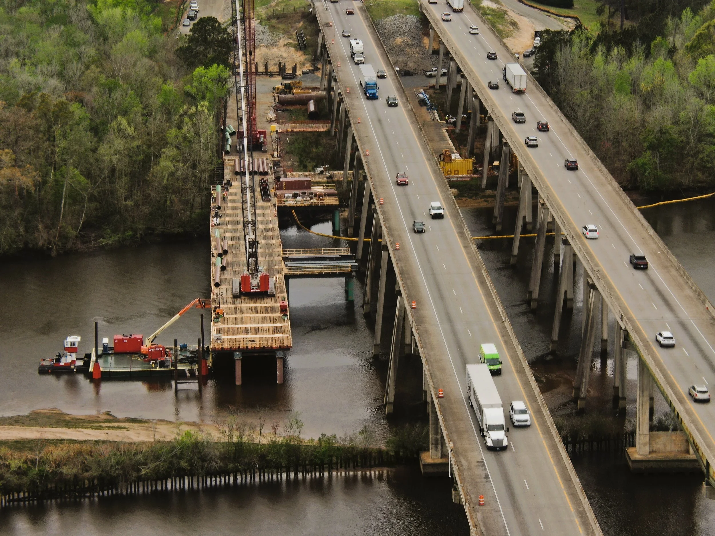 Drone image showing construction on I-95 in South Carolina
