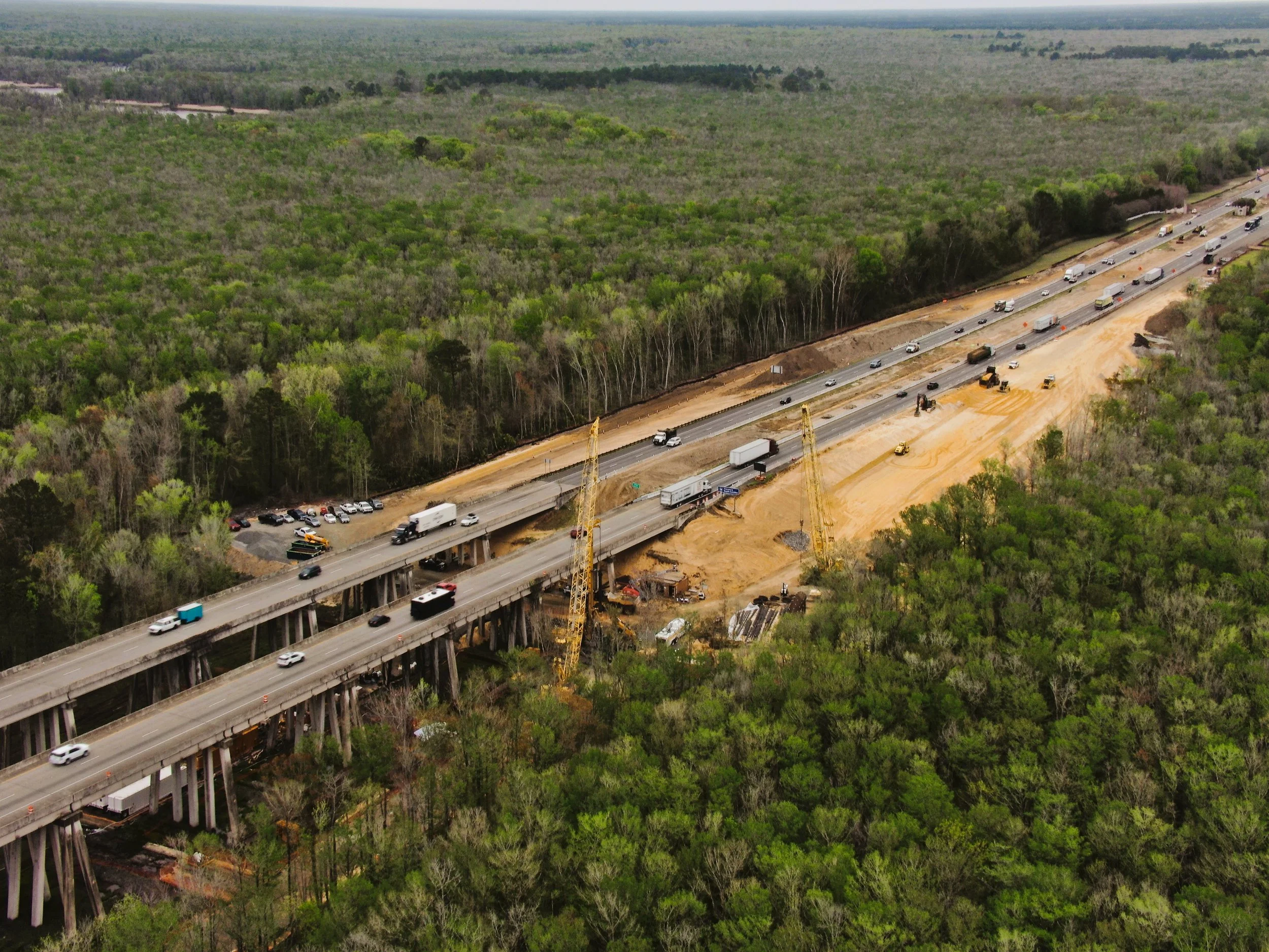 Drone image showing construction on I-95 in South Carolina