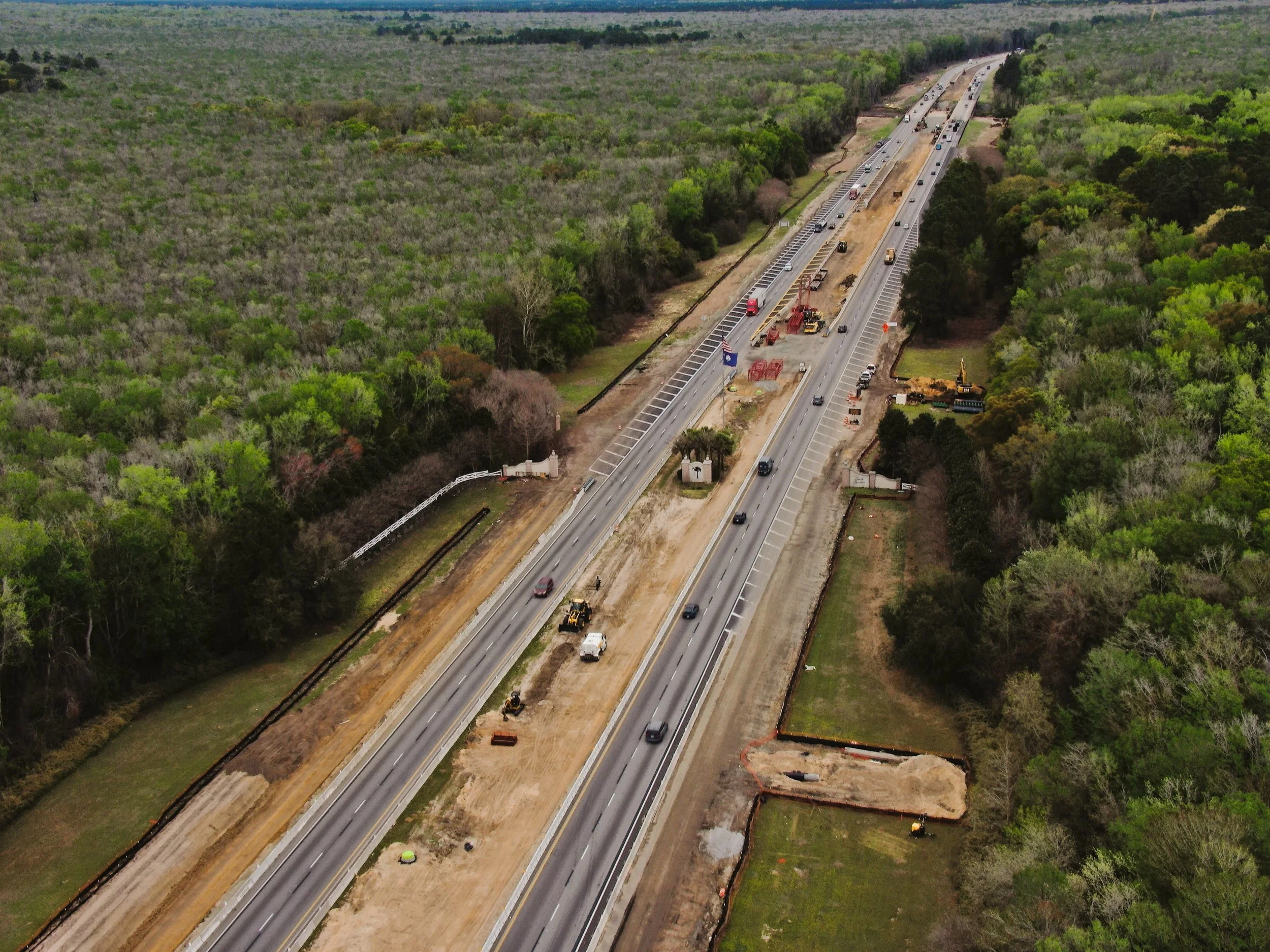 Drone image showing construction on I-95 in South Carolina