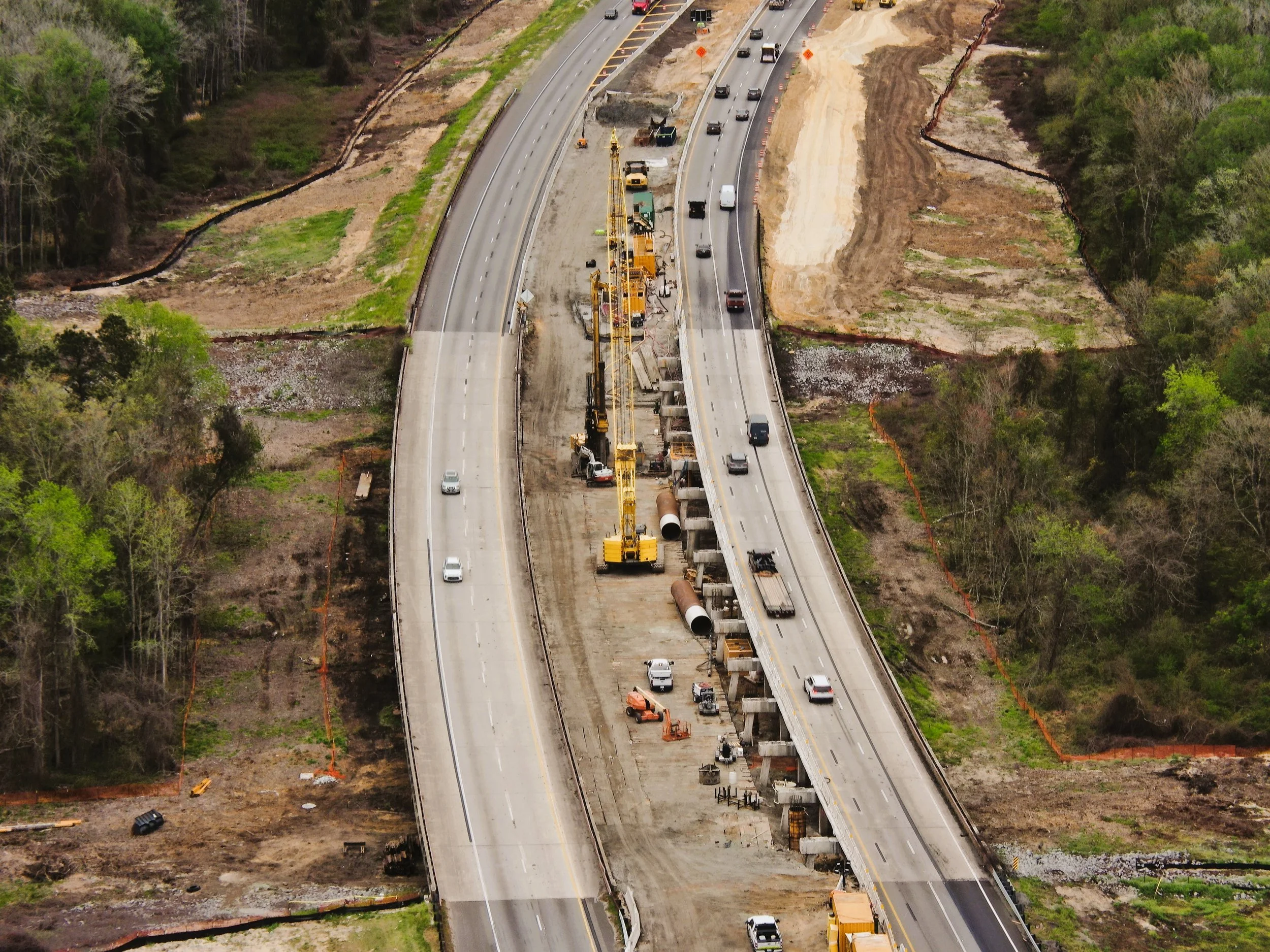 Drone image showing construction on I-95 in South Carolina