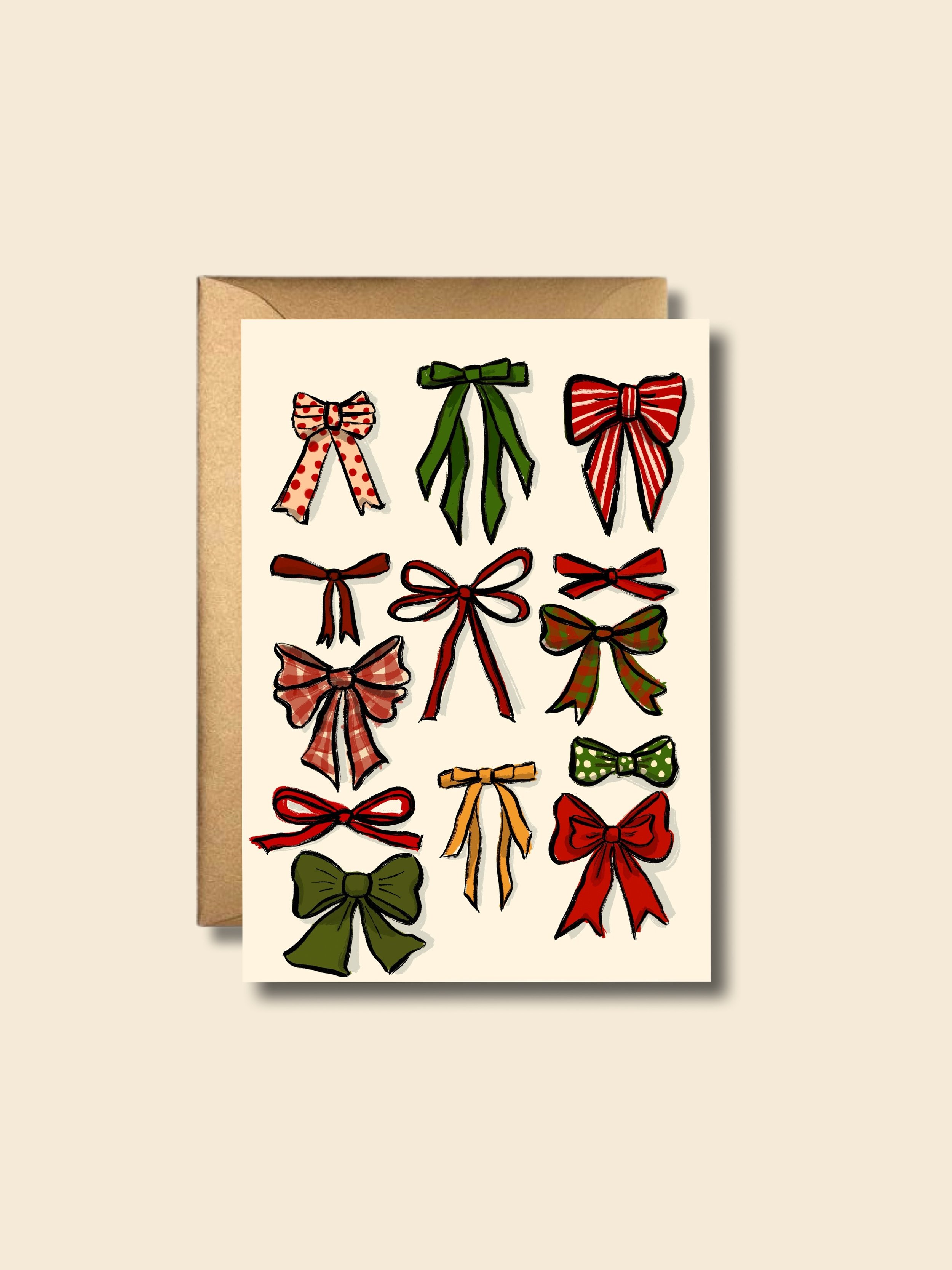 Vintage Holiday Christmas Bow Cards - Single