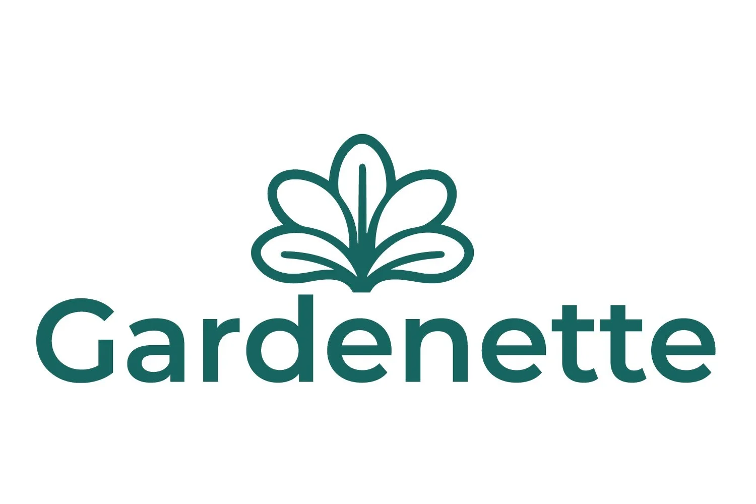 Logo with a stylized flower above the word "Gardenette" in green text.