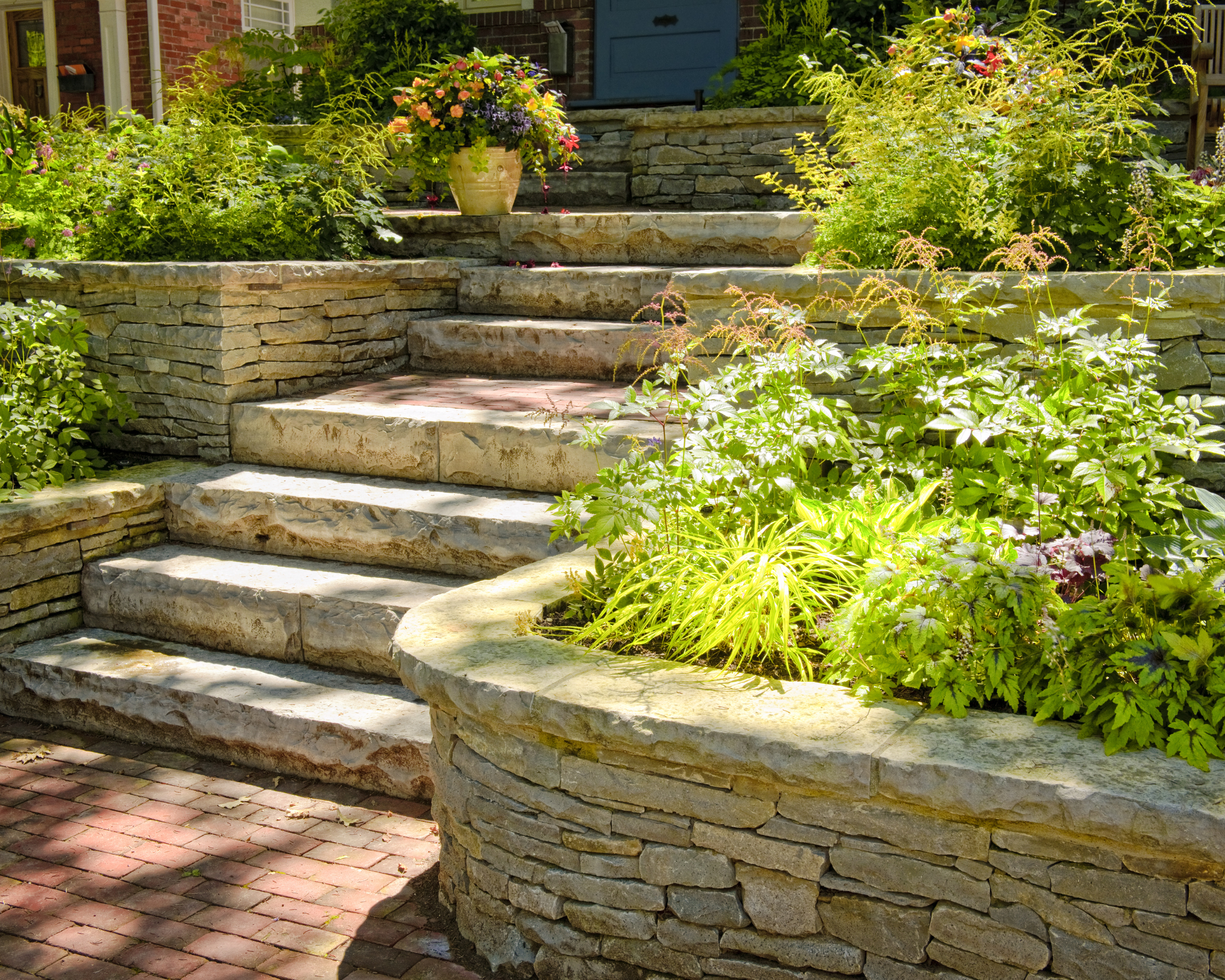 raised flower beds with steps