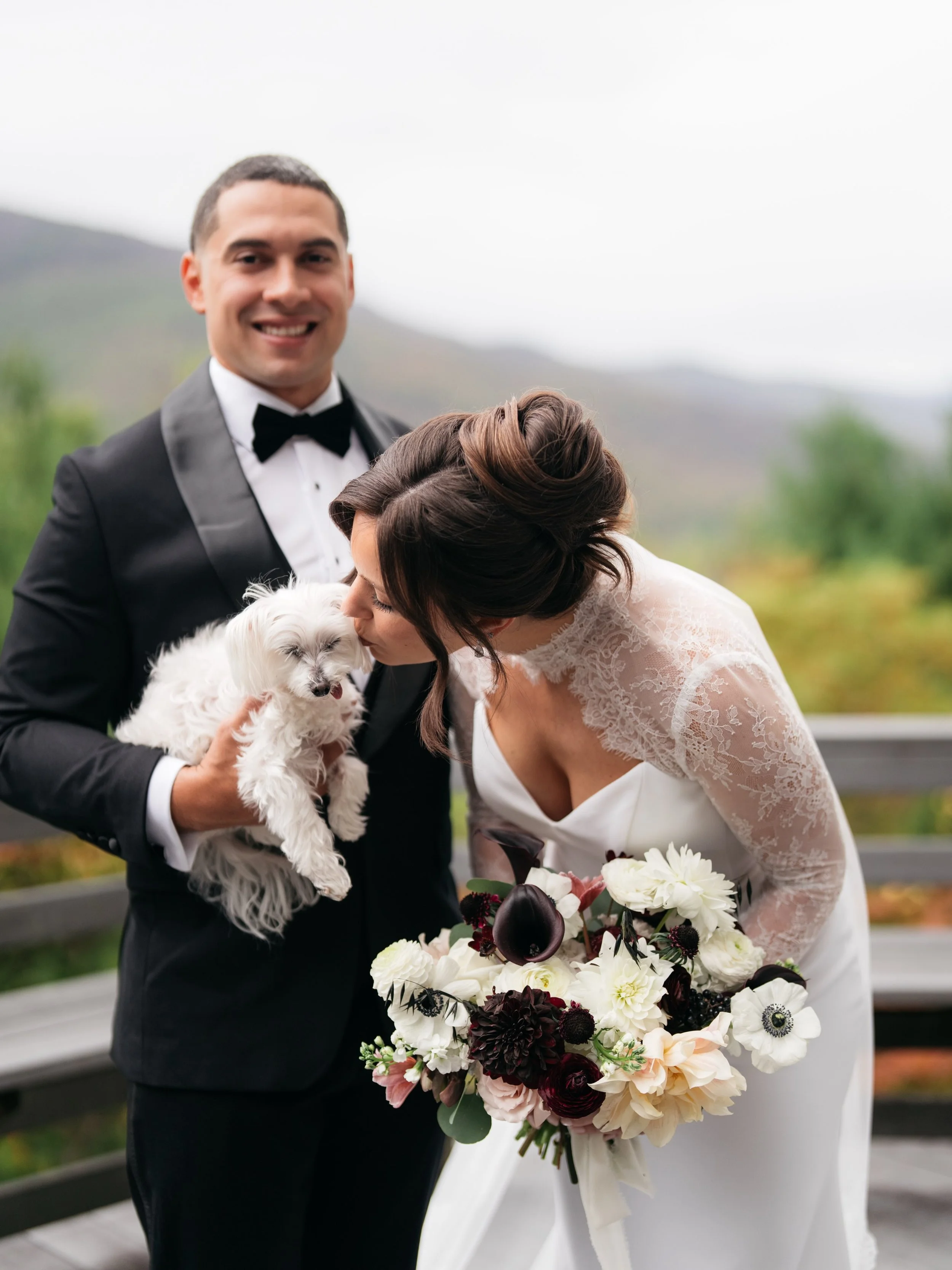 The special guest is pup and the specialest guest is the little tongue sticking out on the side.
&bull;&bull;
Photo: @l_slierodriguez
Venue: @onteoramoutainhouse
 Florist: @anisflowersny
Video: @eastandivoryfilms
Catering: @onteoramoutainhouse
Hair &