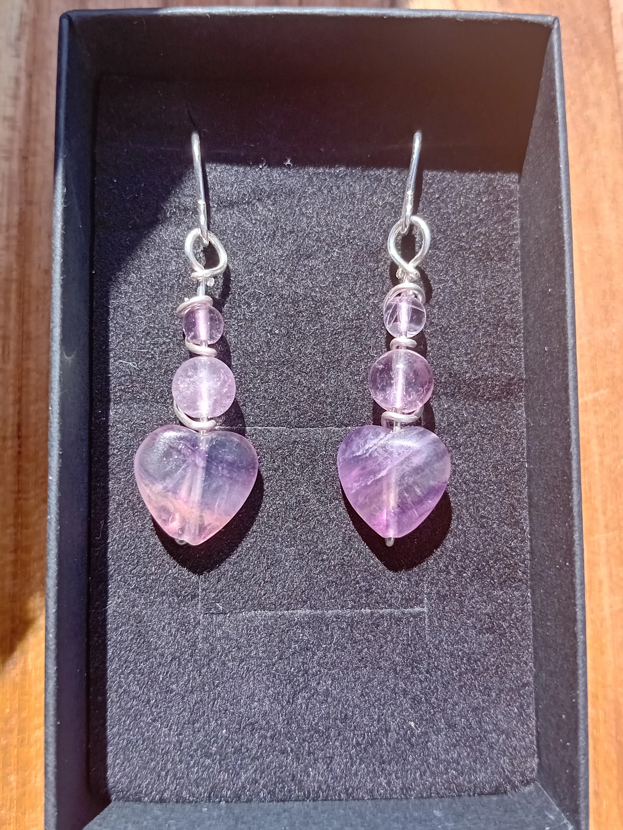 Purple Fluorite Heart Sterling Silver Earrings